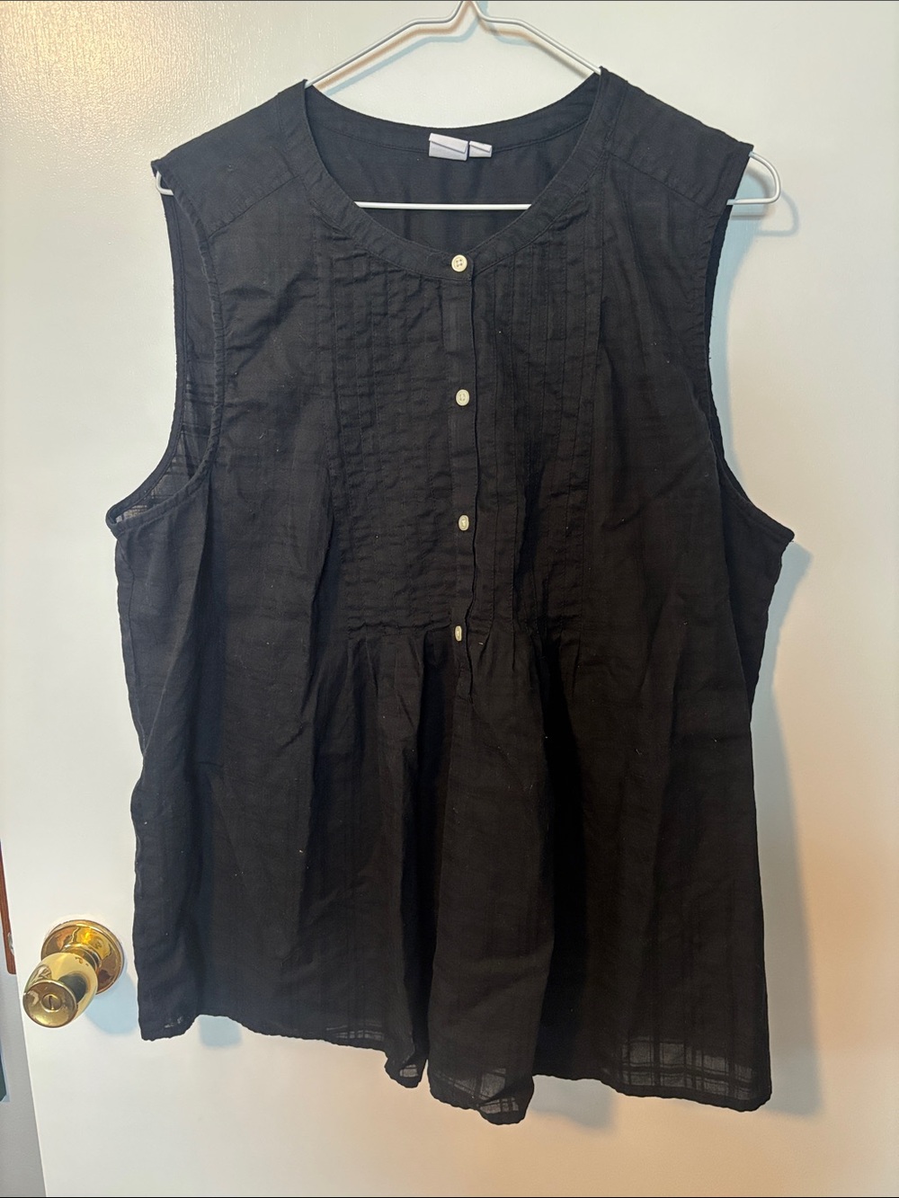 Cottagecore Whimsy Feminine 100% Cotton Black Sleeveless Pintuck Tank GAP